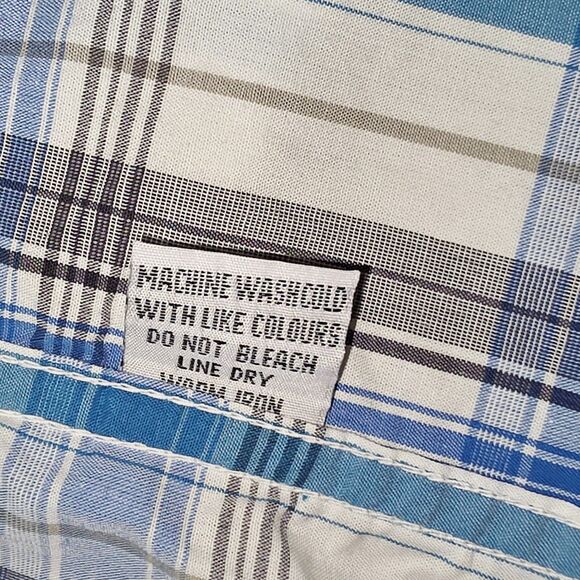 Larro Shirts‎ Western Plaid Shirt - L Blue & Orange Short Sleeve Button Up - Picture 5 of 6